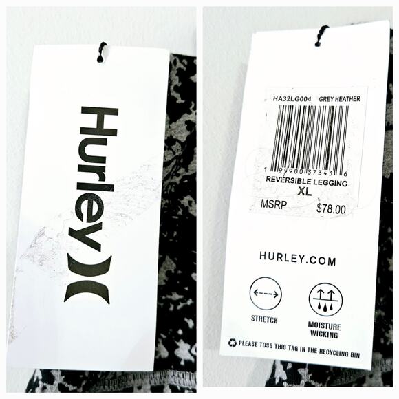 Hurley Size XL Black Grey Heather Womens Reversible Leggings with Camouflage - Picture 2 of 16